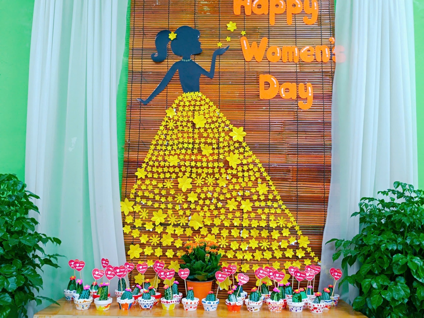 A sign with a person in a dress made of yellow flowers
AI-generated content may be incorrect.