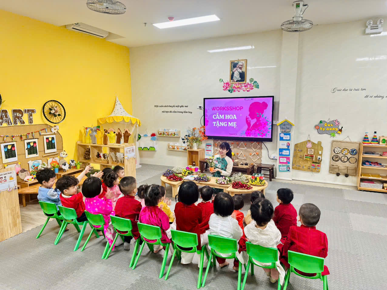 A group of children sitting in chairs in a classroomAI-generated content may be incorrect.