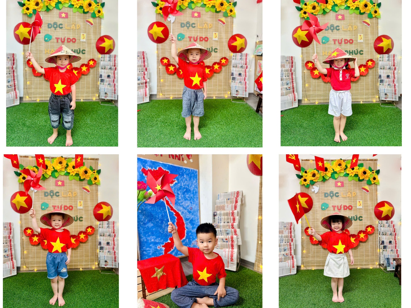 A collage of a child wearing a red hat and a red shirtAI-generated content may be incorrect.